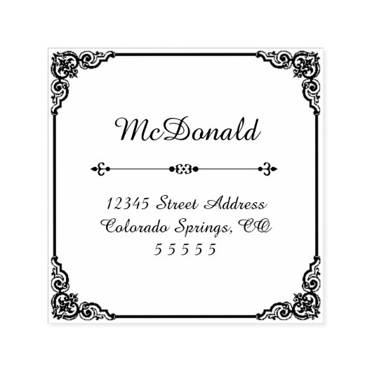 正方形の花模様 – 自己手書きアドレスのスタンプ セルフインキングスタンプ (デザイン)