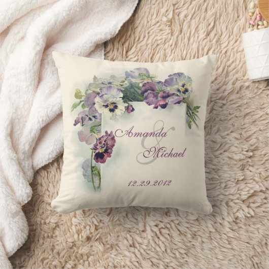 正方形の装飾用クッションを結婚している紫色のパンジー クッション (ブランケット)