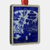 正方形の青いヤナギのオーナメントはあなたの木をつけます メタルオーナメント (右)