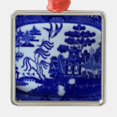 正方形の青いヤナギのオーナメントはあなたの木をつけます メタルオーナメント (正面)