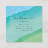 正方形の青および緑のモダンな水彩画 スクエア名刺 (裏面)