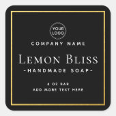 正方形の黒フェイク金ゴールド薄縁ど製品ラベル スクエアシール (正面)