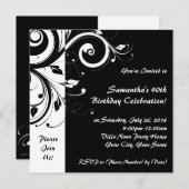 正方形の黒+白の逆旋回パーティの招待状 招待状 (正面/裏面)