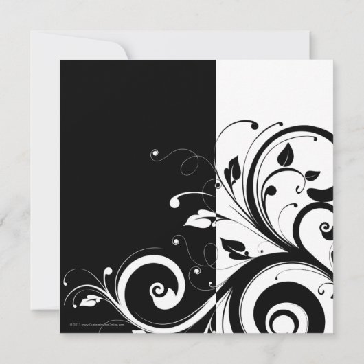 正方形の黒+白の逆旋回パーティの招待状 招待状 (裏面)