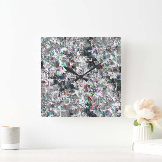 正方形のDVDの切り出し、粗いモザイクのような色の外観 スクエア壁時計 (ホーム)