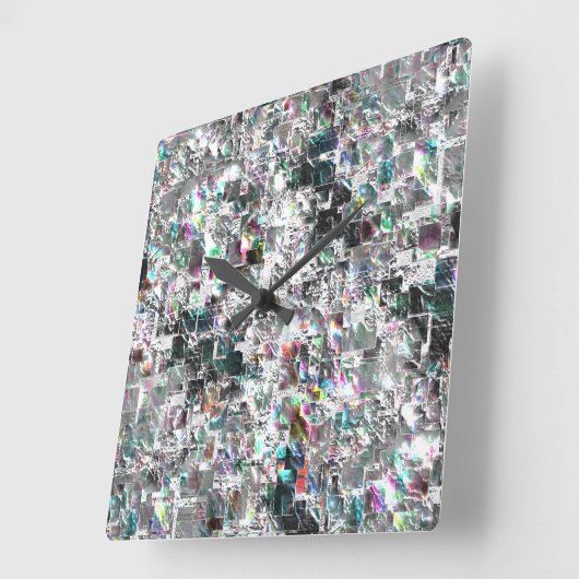 正方形のDVDの切り出し、粗いモザイクのような色の外観 スクエア壁時計 (傾斜)