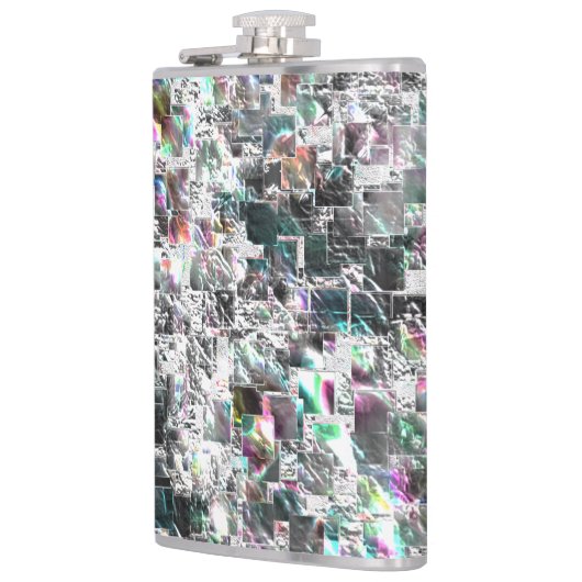 正方形のDVDの切り出し、粗いモザイクのような色の外観 フラスク (左)