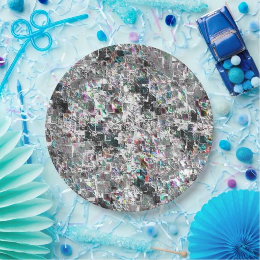 正方形のDVDの切り出し、粗いモザイクのような色の外観 ペーパープレート (パーティー)