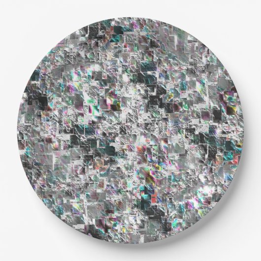 正方形のDVDの切り出し、粗いモザイクのような色の外観 ペーパープレート (正面)