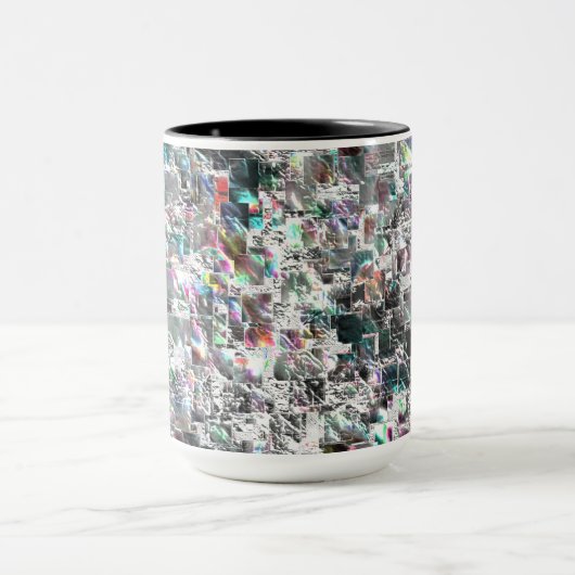 正方形のDVDの切り出し、粗いモザイクのような色の外観 マグカップ (中央)