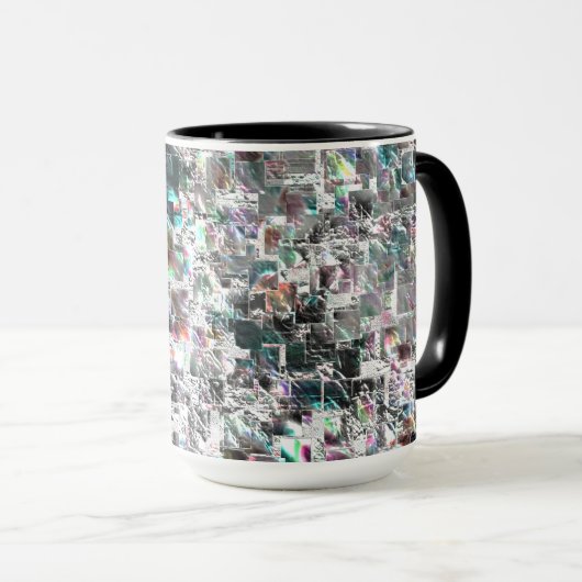 正方形のDVDの切り出し、粗いモザイクのような色の外観 マグカップ (正面右)