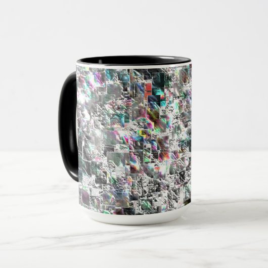 正方形のDVDの切り出し、粗いモザイクのような色の外観 マグカップ (正面左)