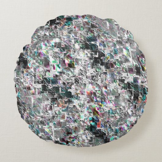 正方形のDVDの切り出し、粗いモザイクのような色の外観 ラウンドクッション (正面)