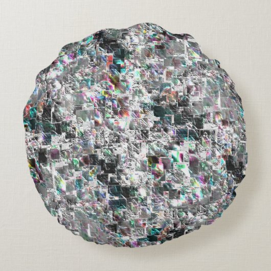 正方形のDVDの切り出し、粗いモザイクのような色の外観 ラウンドクッション (裏面)