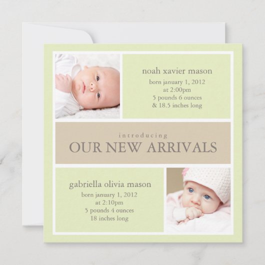 正方形はコラージュ|の誕生の発表を結び付けます 案内状 (正面)