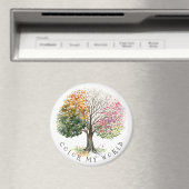 正方形または丸い磁石4シーズンの木をパーソナライズ マグネット (インサイチュ (食洗機))