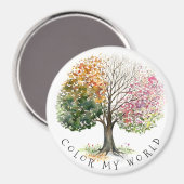 正方形または丸い磁石4シーズンの木をパーソナライズ マグネット (正面/裏面)
