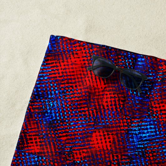 正方形または立方体の赤と青の交差スクラッチ ビーチタオル (インサイチュ)