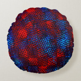 正方形または立方体の赤と青の交差スクラッチ ラウンドクッション