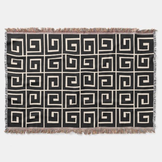 正方形らせん状 – ブラックオンクリーム スローブランケット (正面)