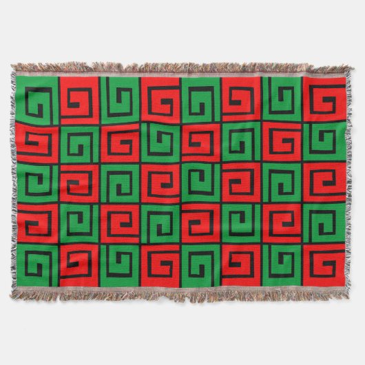 正方形らせん状 – 赤と緑の黒 スローブランケット (正面)