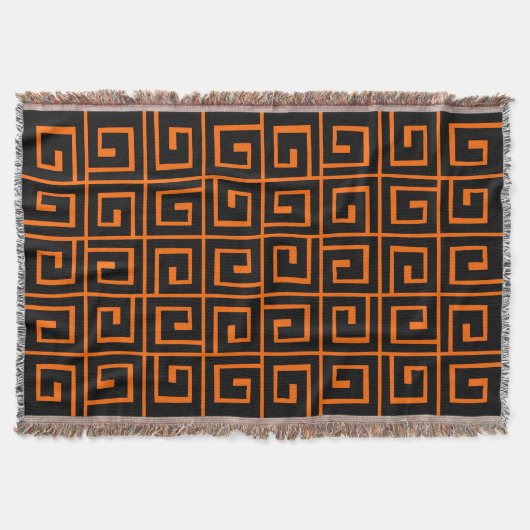 正方形らせん状 – 黒オンオレンジ スローブランケット (正面)