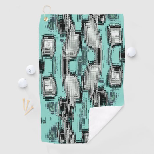 正方形を形成する交差したピクセル線抽象芸術 ゴルフタオル (インサイチュ)