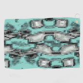 正方形を形成する交差したピクセル線抽象芸術 ゴルフタオル (横)