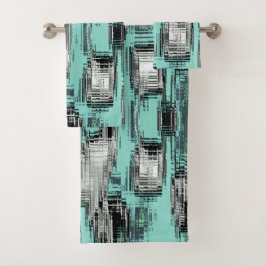 正方形を形成する交差したピクセル線抽象芸術 バスタオルセット