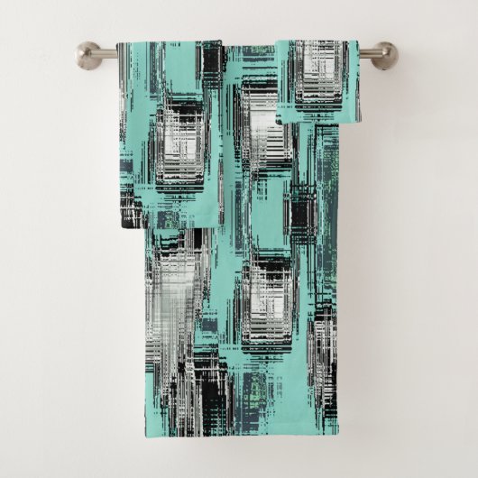 正方形を形成する交差したピクセル線抽象芸術 バスタオルセット (インサイチュ)