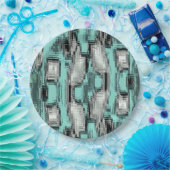 正方形を形成する交差したピクセル線抽象芸術 ペーパープレート (パーティー)