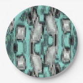 正方形を形成する交差したピクセル線抽象芸術 ペーパープレート (正面)