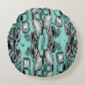 正方形を形成する交差したピクセル線抽象芸術 ラウンドクッション (正面)