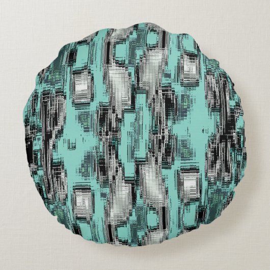 正方形を形成する交差したピクセル線抽象芸術 ラウンドクッション (裏面)