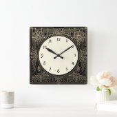 正方形アールデコクロックin黒とベージュ金ゴールド スクエア壁時計 (ホーム)