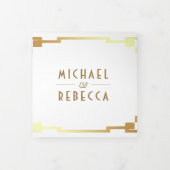 正方形アールデコフレーム白金ゴールドQRコード結婚ズ 三つ折り招待状 (カバー)