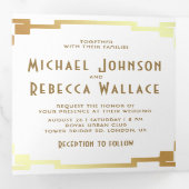 正方形アールデコフレーム白金ゴールドQRコード結婚ズ 三つ折り招待状 (内部最初)