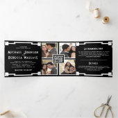 正方形アールデコフレーム白黒QRコー結婚ド 三つ折り招待状 (内部)