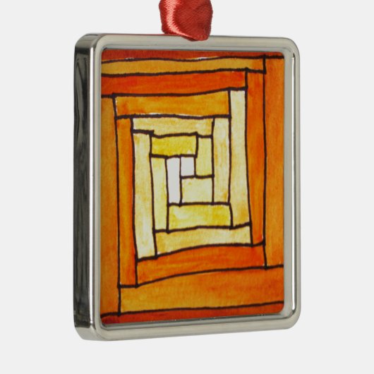 正方形アールデコ黄色レトロパターン メタルオーナメント (右)