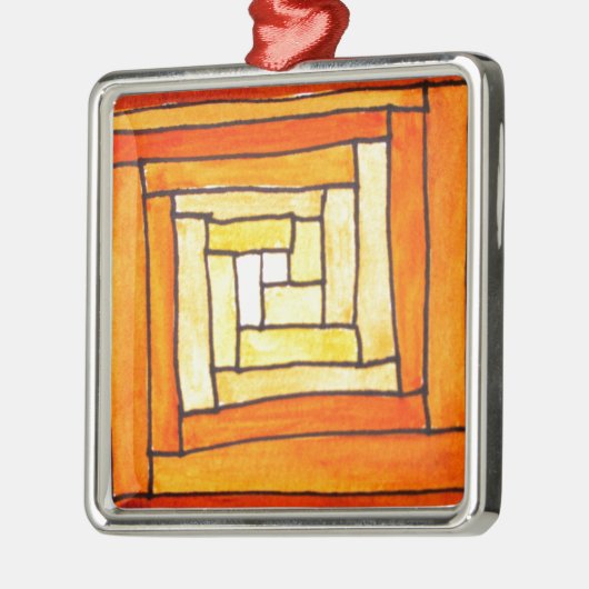 正方形アールデコ黄色レトロパターン メタルオーナメント (左)