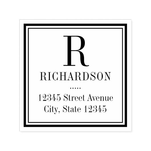 正方形イニシャル差出人住所自己インキングスタンプ セルフインキングスタンプ (デザイン)