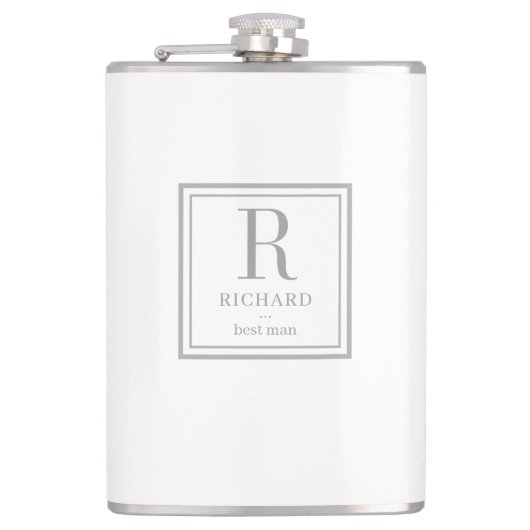 正方形イニシャル編集可能カラーフラパーソナライズされたスコ フラスク (正面)