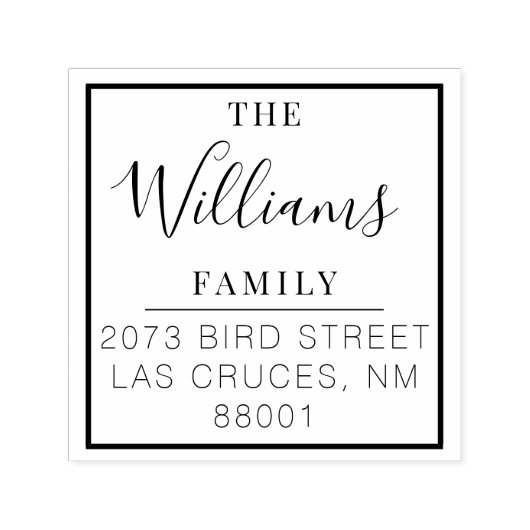 正方形カスタムファミリ名スクリプト差出人住所 セルフインキングスタンプ (デザイン)