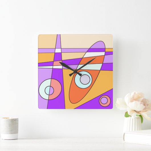 正方形クロック抽象芸術サーフィンパープルオレンジ スクエア壁時計 (ホーム)