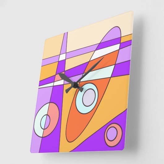 正方形クロック抽象芸術サーフィンパープルオレンジ スクエア壁時計 (傾斜)