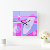 正方形クロック抽象芸術サーフィンホットパープルピンク スクエア壁時計 (ホーム)