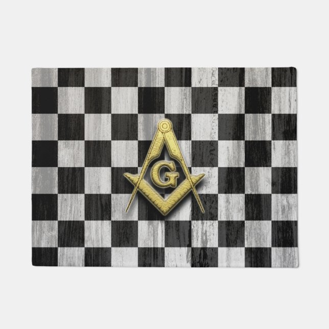 正方形コンパスとチェッカー ドアマット (正面)