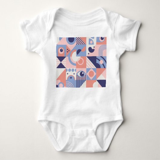 正方形シェイプ:幾何学的抽象芸術モザイク ベビーボディスーツ (正面)