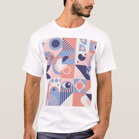 正方形シェイプ:幾何学的抽象芸術モザイク Tシャツ (正面)