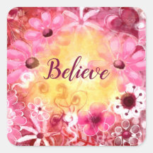 正方形ステッカー – 信じお洒落フローラピンク
